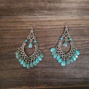Antique Dangling Turquoise and Silver Earrings